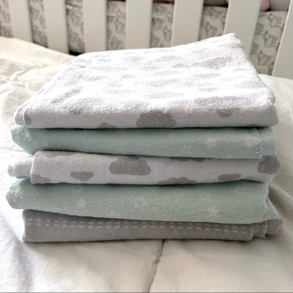 Gerber 5-Pack Green Flannel Receiving Blankets - Picture 1 of 7